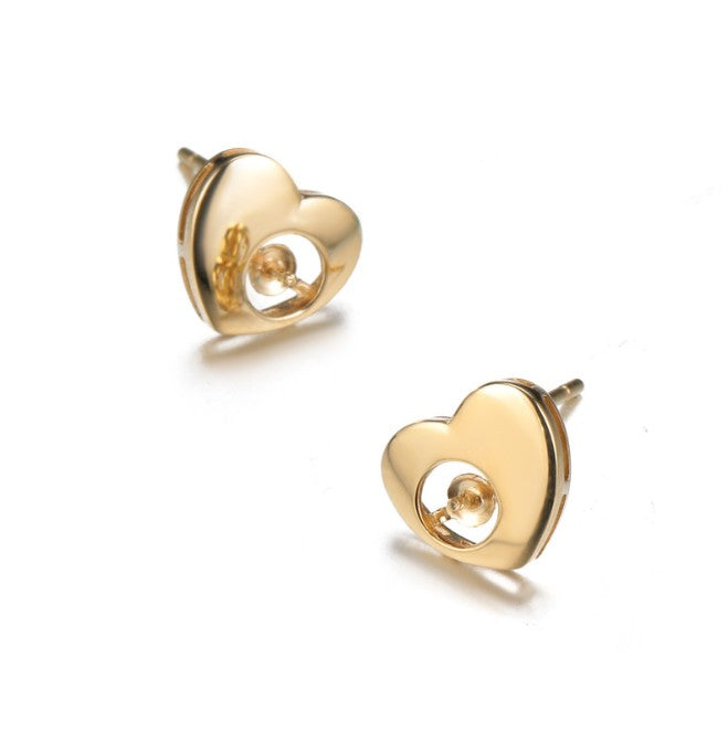 Heart shape 14k solid gold real gold earring findings, Yellow gold E003110 Xaxe.com