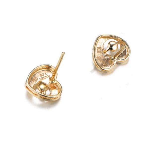 Heart shape 14k solid gold real gold earring findings, Yellow gold E003110 Xaxe.com