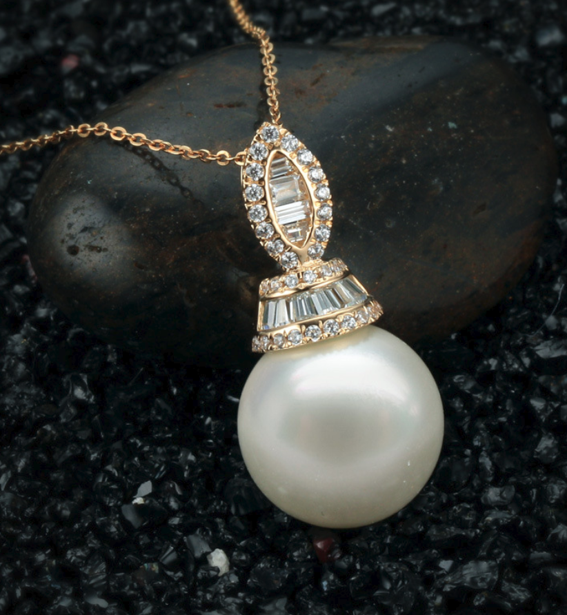 Real gold 14k solid gold pearl pearl pendant setting shining ins CZ cubic zirconia, Yellow gold Xaxe.com