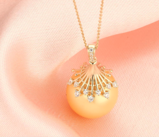 Real gold 14k solid gold pearl pendant setting CZ cubic zirconia fashion design, Yellow gold Xaxe.com
