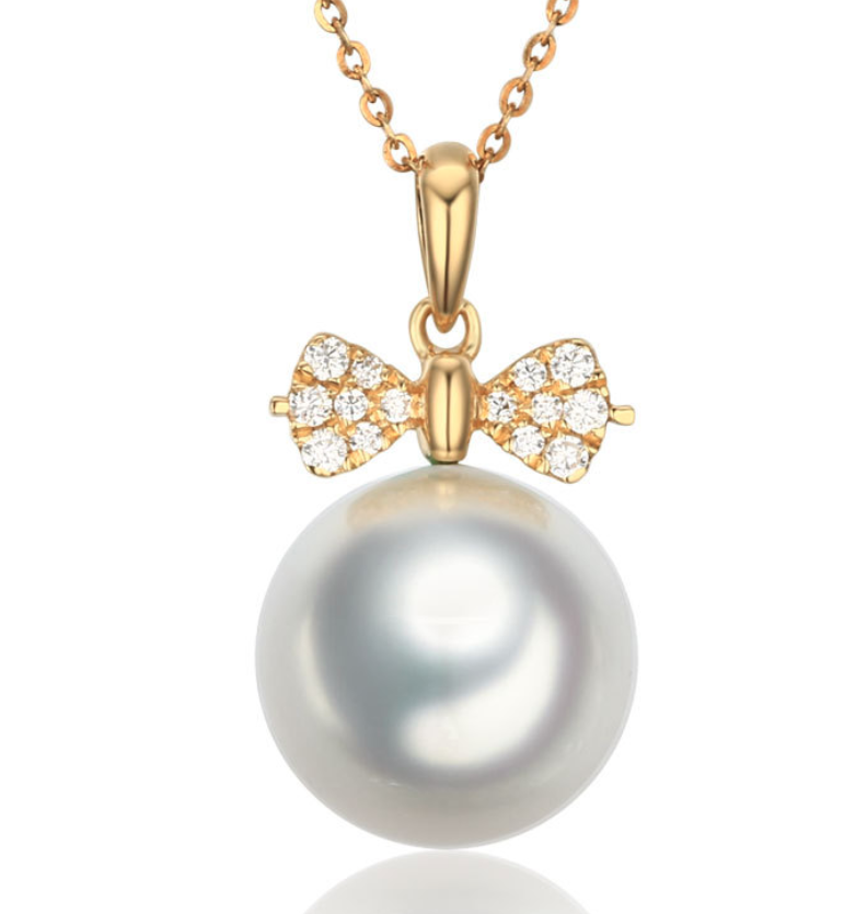Real gold 14k solid gold pearl pendant setting CZ cubic zirconia pop style, Yellow gold Xaxe.com