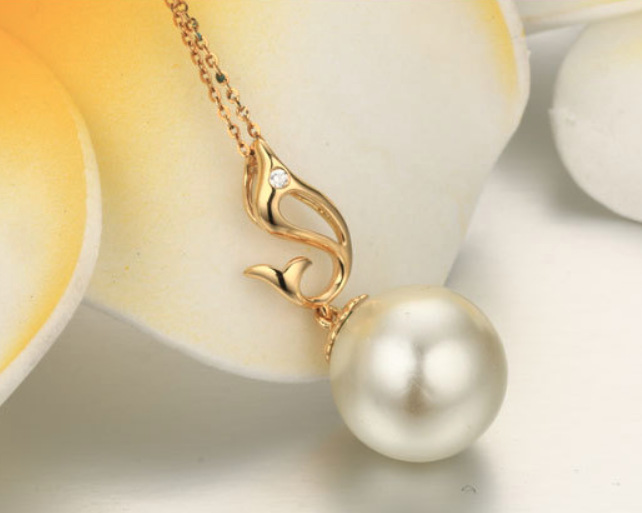 Real gold 14k solid gold pearl pendant setting CZ cubic zirconia the dolphin, Yellow gold Xaxe.com