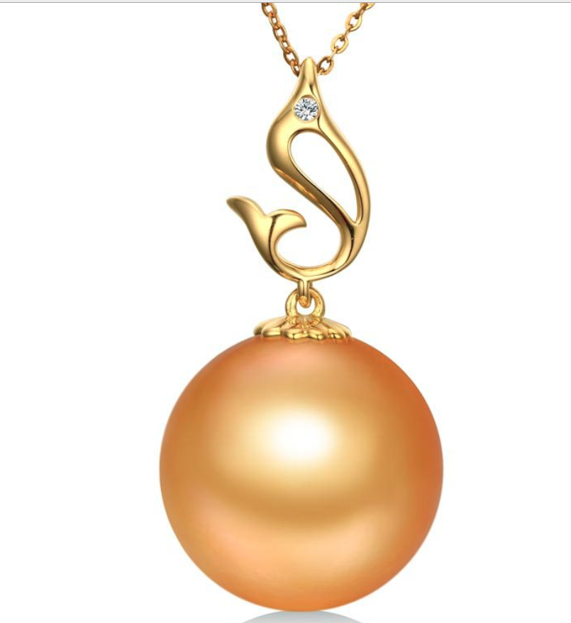 Real gold 14k solid gold pearl pendant setting CZ cubic zirconia the dolphin, Yellow gold Xaxe.com