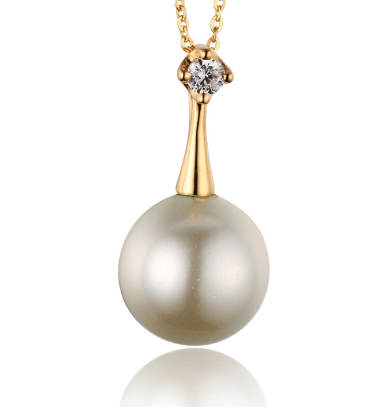 Real gold 14k solid gold pearl pendant setting CZ cubic zirconia the horn, Yellow gold Xaxe.com