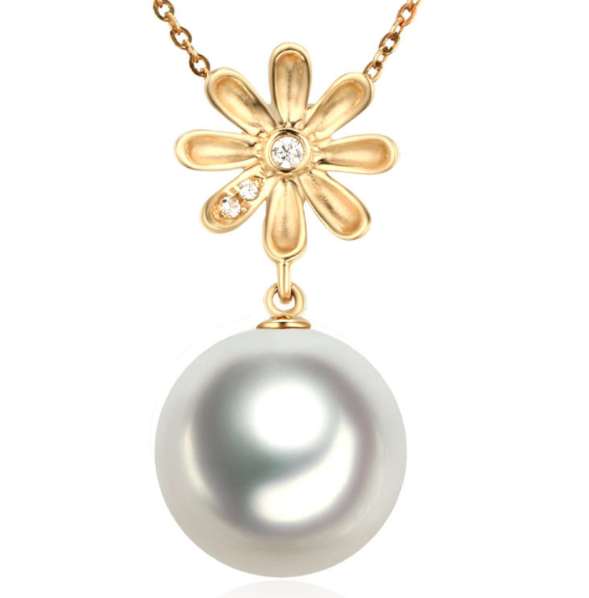 Real gold 14k solid gold pearl pendant setting floral shape , Yellow gold Xaxe.com