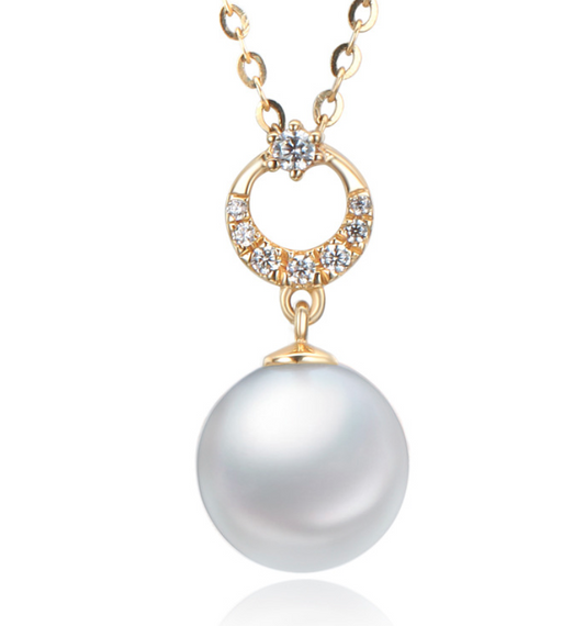 Real gold 14k solid gold pearl pendant setting the circle shape CZ cubic zirconia , Yellow gold Xaxe.com