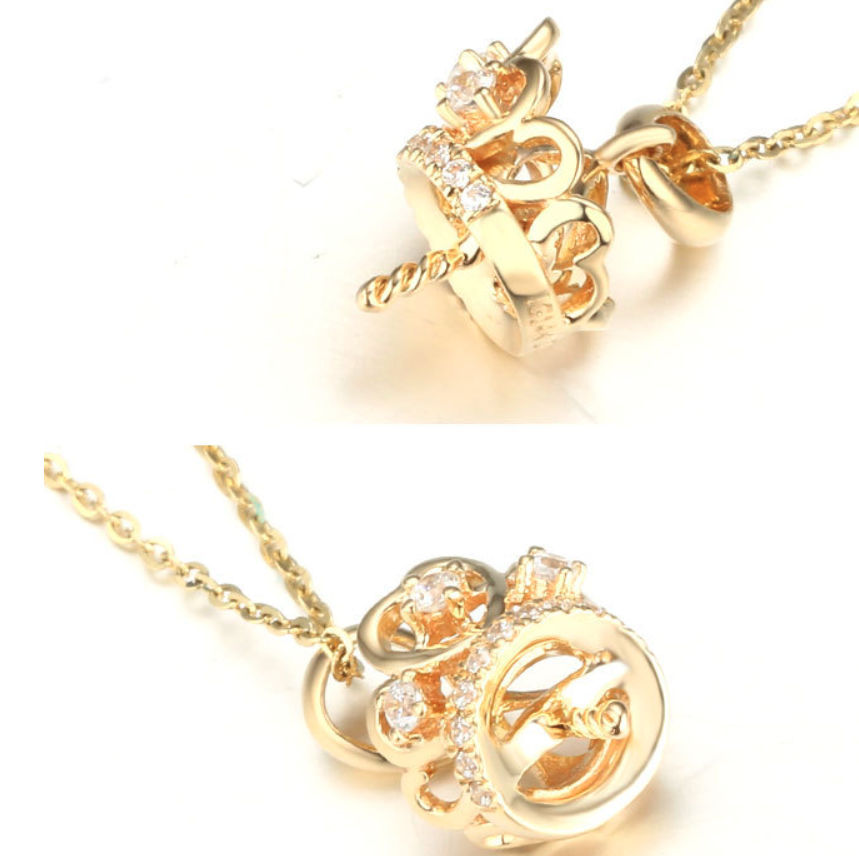 Real gold 14k solid gold pearl pendant setting the queen's crown CZ cubic zirconia , Yellow gold Xaxe.com