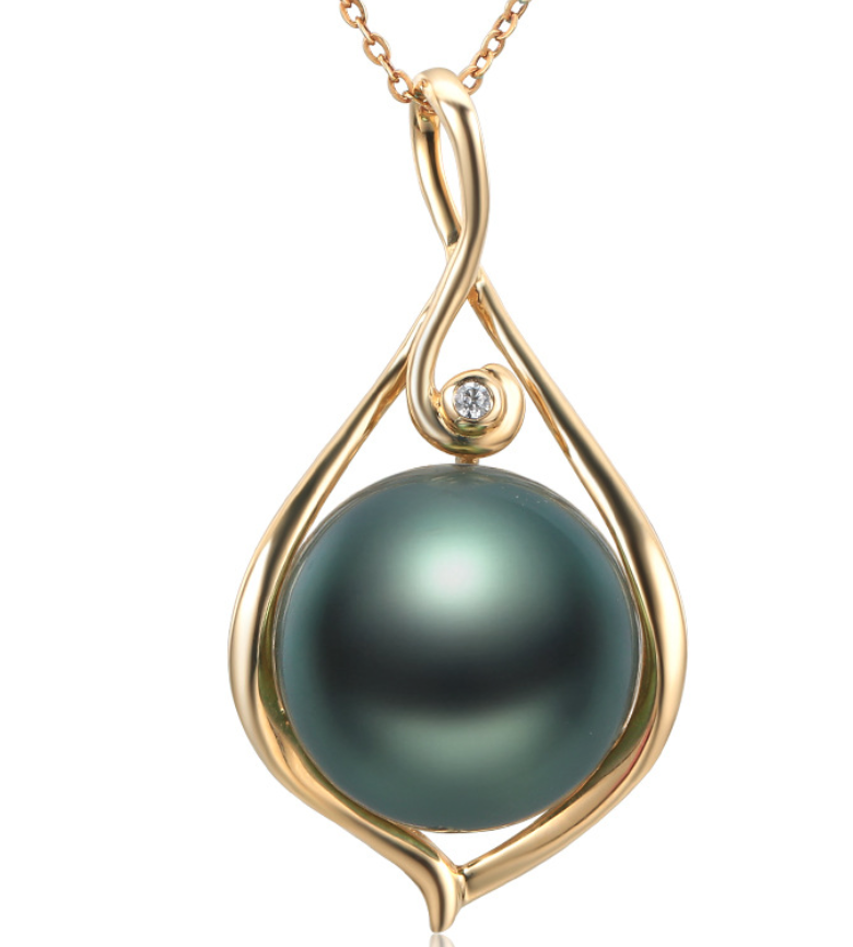 Real gold 14k solid gold pearl pendant setting the waterdrop CZ cubic zirconia , Yellow gold Xaxe.com