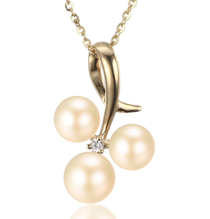 Real gold 14k solid gold pearl pendant simple setting CZ cubic zirconia, Yellow gold Xaxe.com