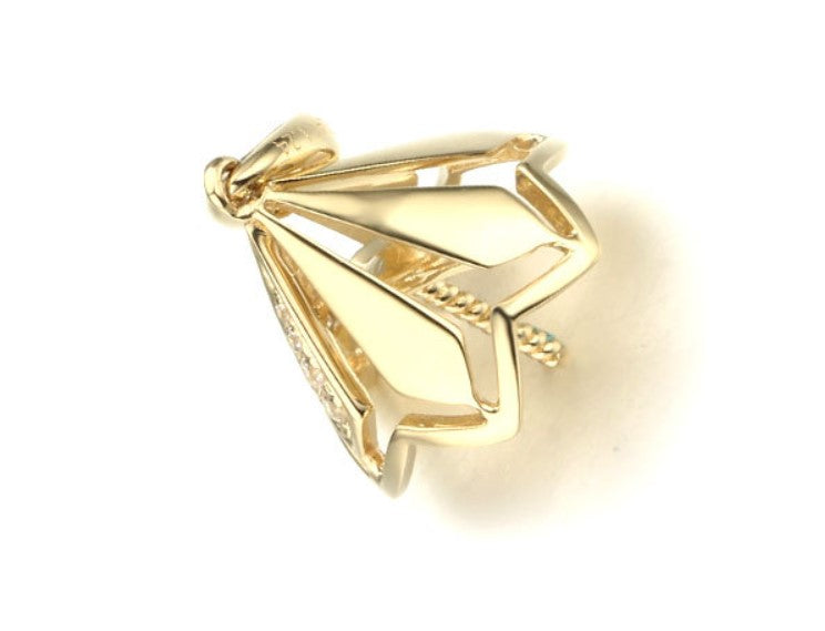 Real gold 14k solid gold pendant setting CZ cubic zirconia ins stylish doom, Yellow gold 002427 Xaxe.com