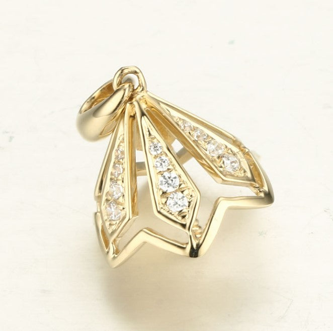 Real gold 14k solid gold pendant setting CZ cubic zirconia ins stylish doom, Yellow gold 002427 Xaxe.com