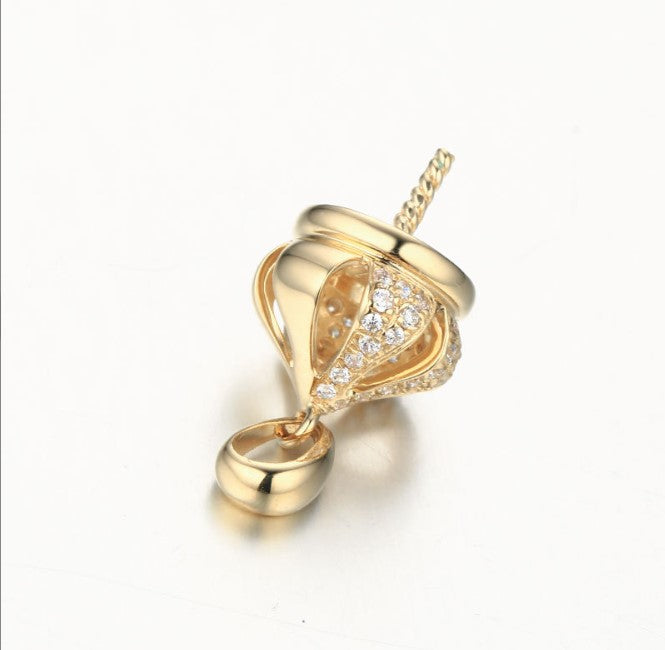 Real gold 14k solid gold pendant setting CZ cubic zirconia ins stylish the crown, Yellow gold p002507 Xaxe.com