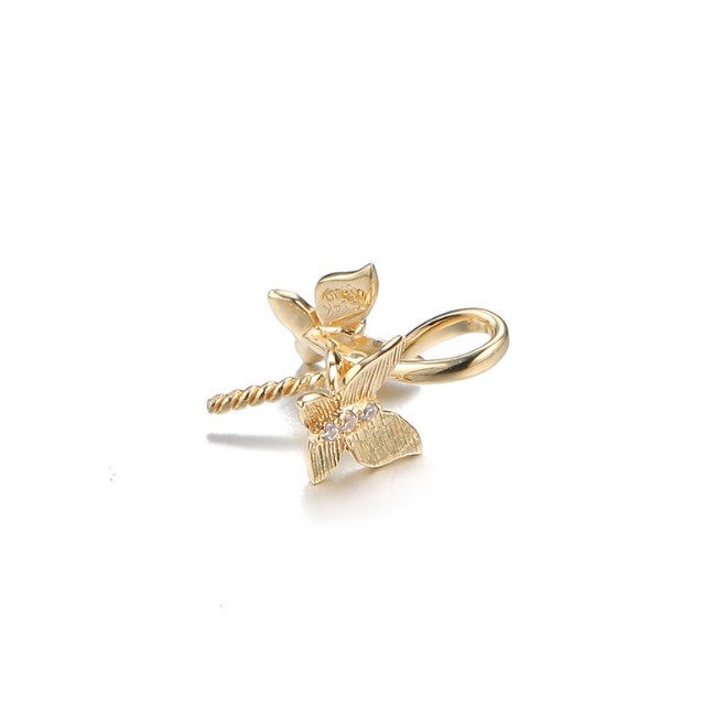 Real gold 14k solid gold pendant setting CZ cubic zirconia ins stylish the double floral, Yellow gold Xaxe.com