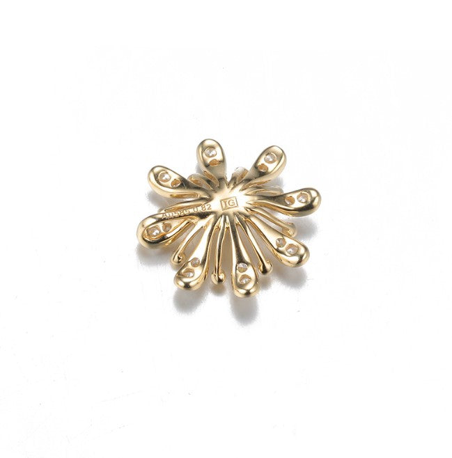 Real gold 14k solid gold pendant setting CZ cubic zirconia ins stylish the flower, Yellow gold Xaxe.com