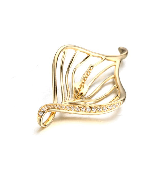 Real gold 14k solid gold pendant setting CZ cubic zirconia ins stylish the leaf, Yellow gold p002643 Xaxe.com