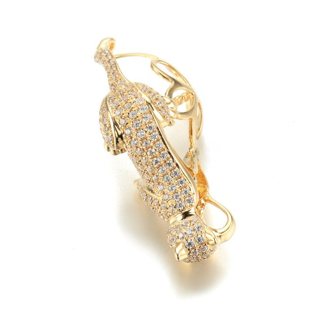 Real gold 14k solid gold pendant setting CZ cubic zirconia ins stylish the leopard, Yellow gold Xaxe.com