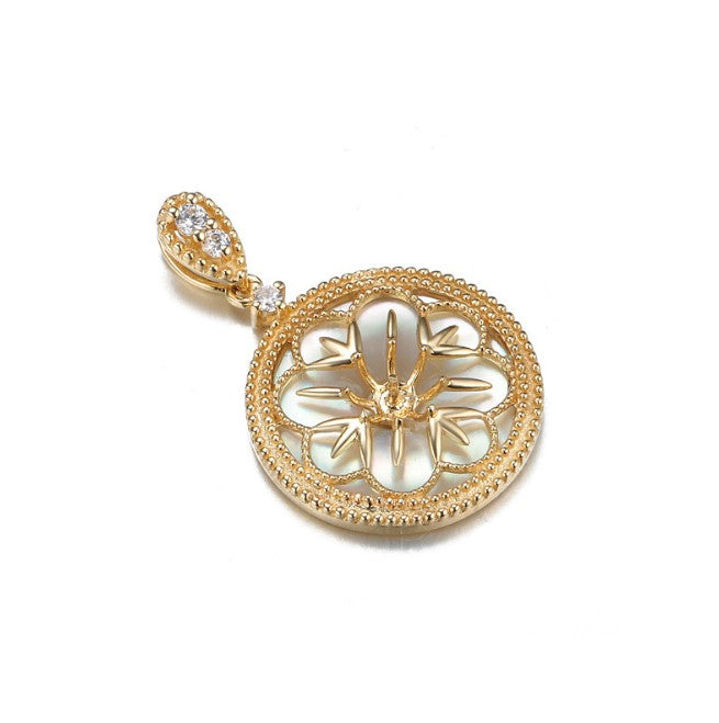 Real gold 14k solid gold pendant setting CZ cubic zirconia ins stylish the luxury flower, Yellow gold Xaxe.com