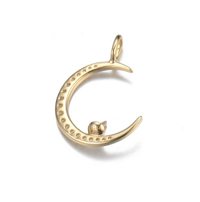 Real gold 14k solid gold pendant setting CZ cubic zirconia ins stylish the moon, Yellow gold Xaxe.com