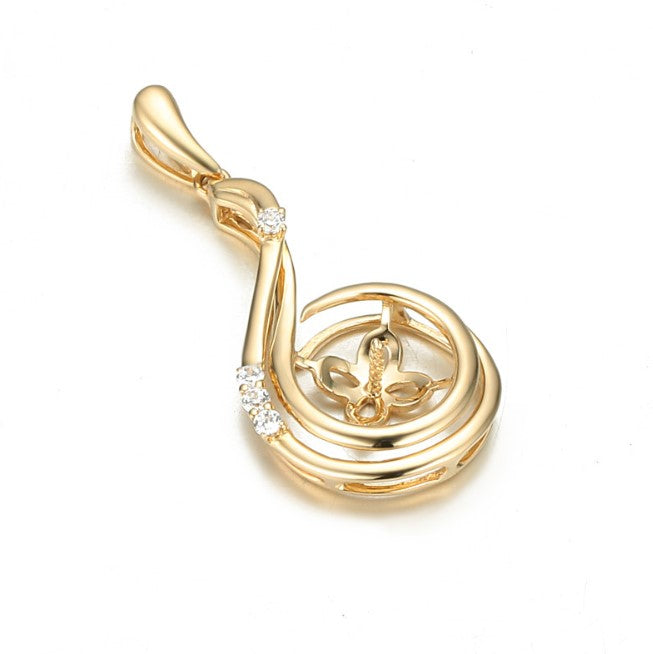 Real gold 14k solid gold pendant setting CZ cubic zirconia ins stylish the music, Yellow gold Xaxe.com