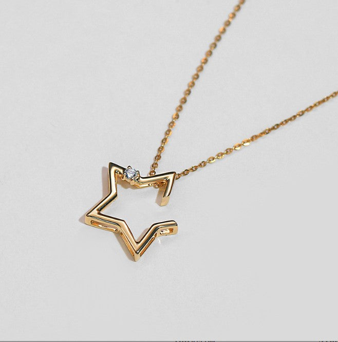Real gold 14k solid gold pendant setting CZ cubic zirconia ins stylish the new star, Yellow gold Xaxe.com