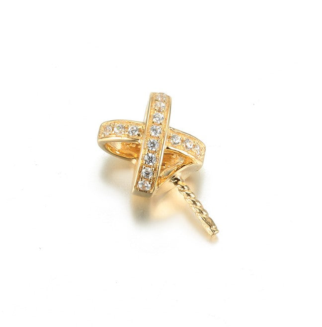 Real gold 14k solid gold pendant setting CZ cubic zirconia ins stylish the ribbon, Yellow gold Xaxe.com