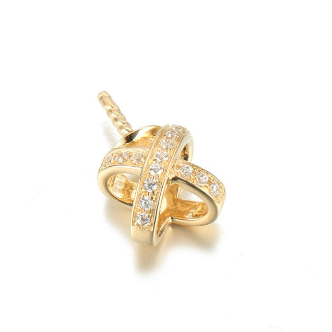 Real gold 14k solid gold pendant setting CZ cubic zirconia ins stylish the ribbon, Yellow gold Xaxe.com