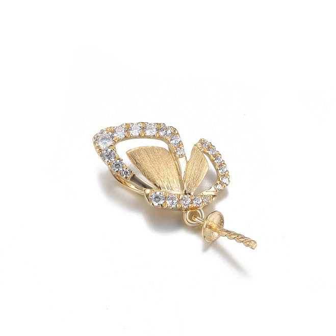 Real gold 14k solid gold pendant setting CZ cubic zirconia ins stylish the shining butterfly, Yellow gold Xaxe.com