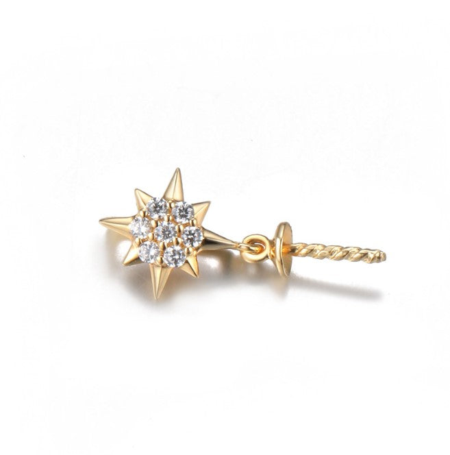 Real gold 14k solid gold pendant setting CZ cubic zirconia ins stylish the shining star, Yellow gold Xaxe.com