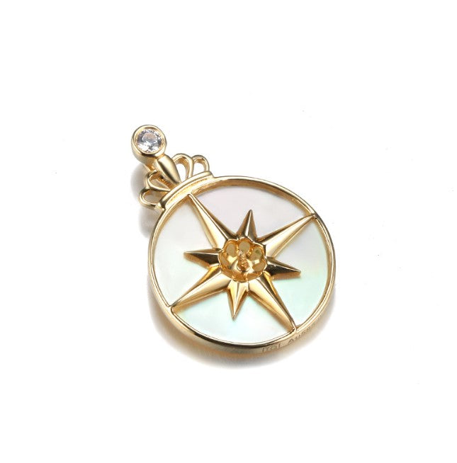 Real gold 14k solid gold pendant setting CZ cubic zirconia ins stylish the sun crown, Yellow gold Xaxe.com