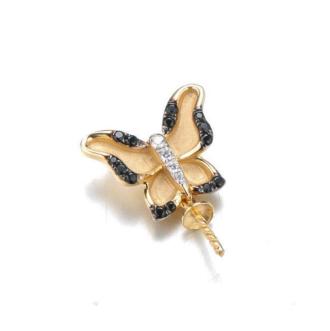 Real gold 14k solid gold pendant setting CZ cubic zirconia ins stylish the vintage butterfly, Yellow gold Xaxe.com