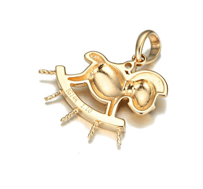 Real gold 14k solid gold pendant setting CZ cubic zirconia ins stylish toy trojan horse, Yellow gold Xaxe.com