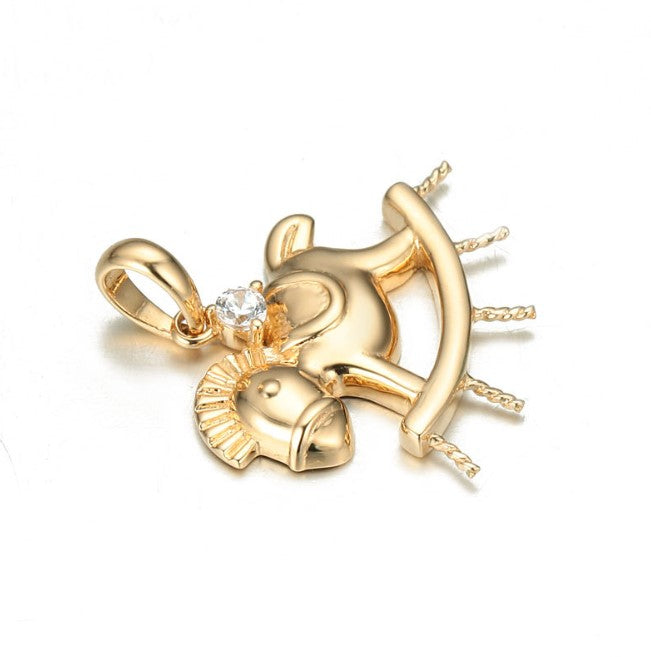 Real gold 14k solid gold pendant setting CZ cubic zirconia ins stylish toy trojan horse, Yellow gold Xaxe.com
