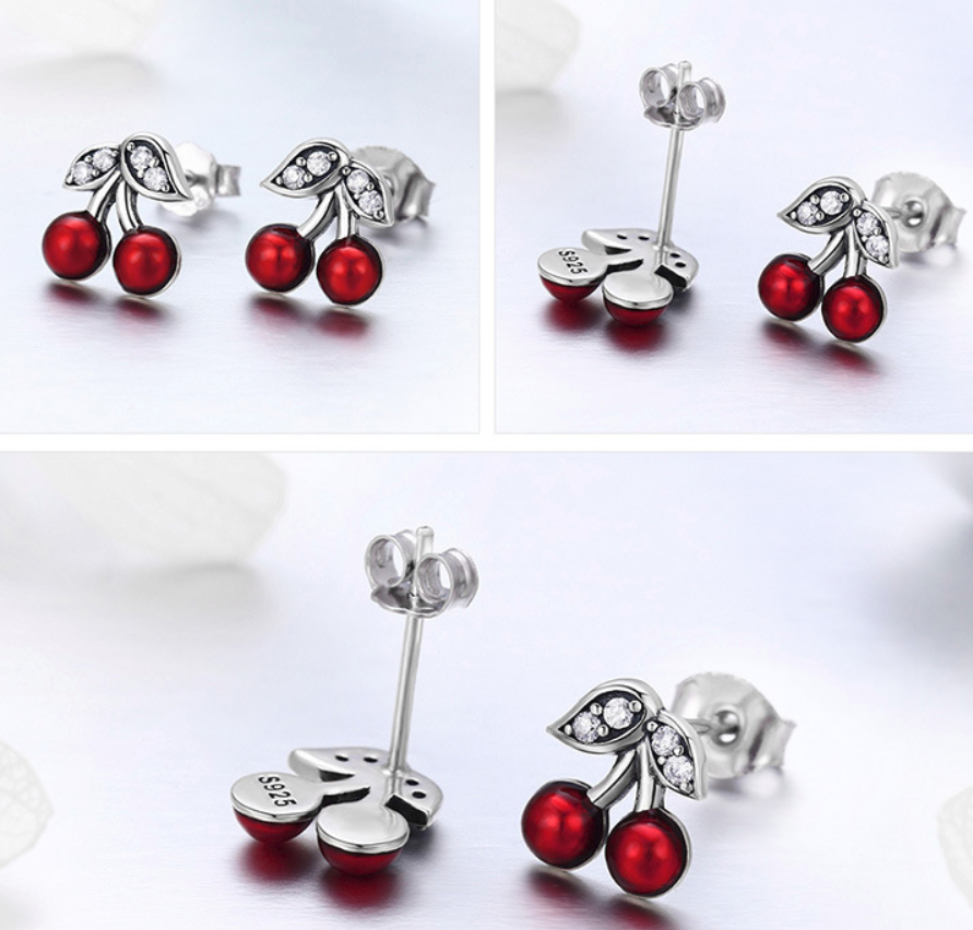 STERLING 925 SILVER THE CHERRY EARRING Xaxe.com