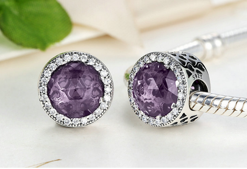 STERLING SILVER CAT EYE ZIRCON BEAD VIOLET FITS PANDORA CHARM Xaxe.com