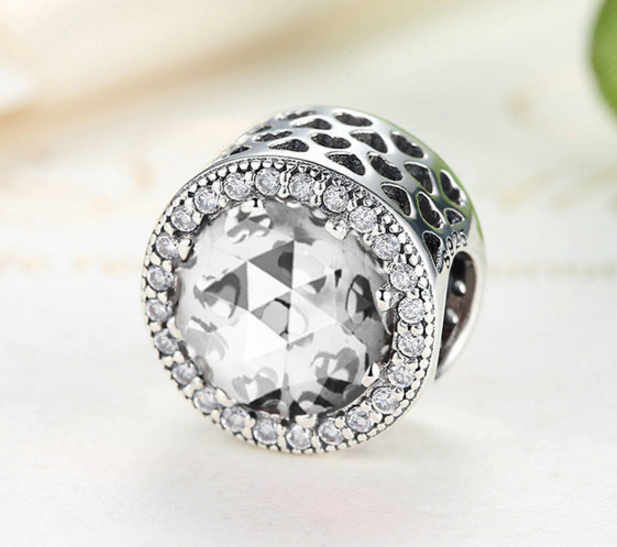 STERLING SILVER CAT EYE ZIRCON BEAD WHITE FITS PANDORA CHARM Xaxe.com