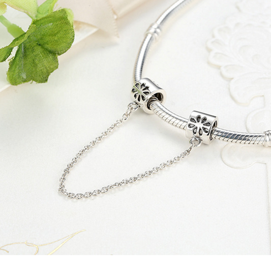 Sterling 925 floral beads with safe chain fits Pandora Charm and European bracelet Xaxe.com