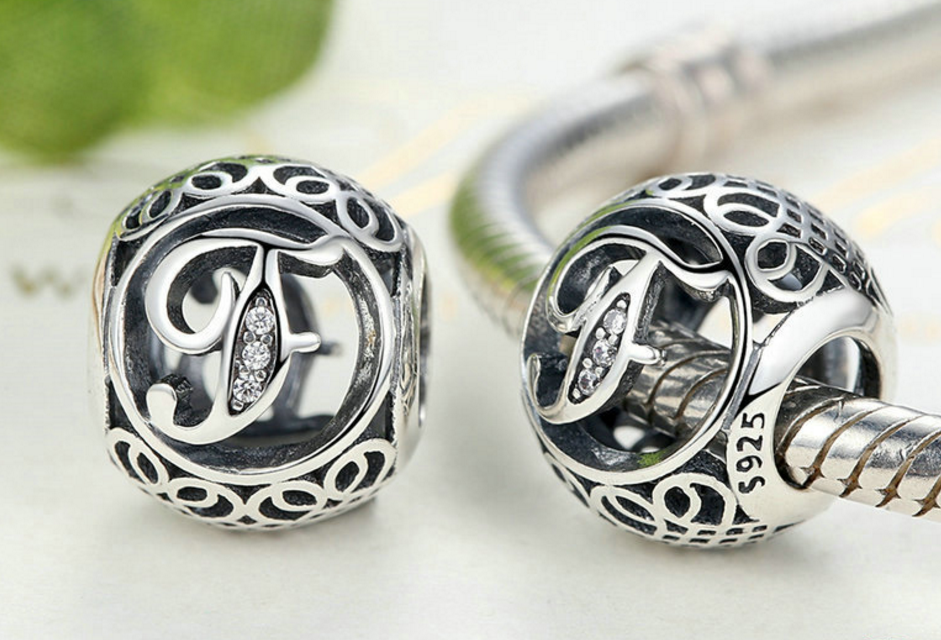 Sterling 925 silver ALPHABET A-Z letter charm bead pendant fits European bracelet Xaxe.com