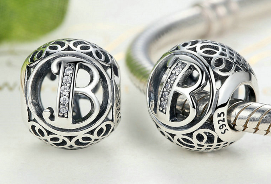 Sterling 925 silver ALPHABET A-Z letter charm bead pendant fits European bracelet Xaxe.com