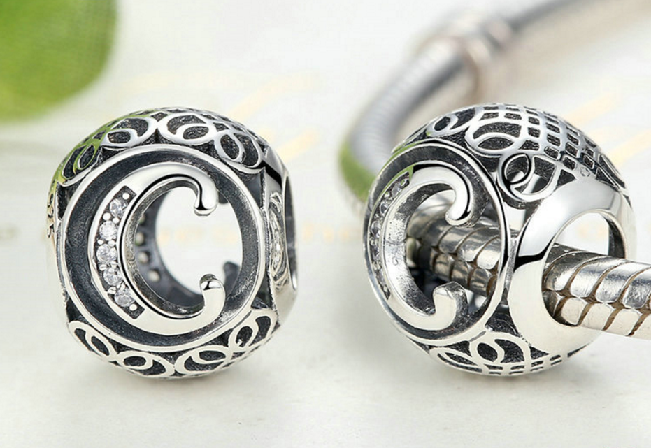 Sterling 925 silver ALPHABET A-Z letter charm bead pendant fits European bracelet Xaxe.com