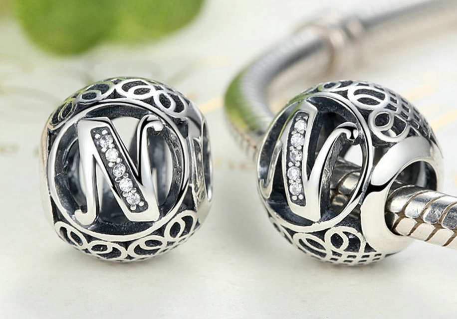 Sterling 925 silver ALPHABET A-Z letter charm bead pendant fits European bracelet Xaxe.com