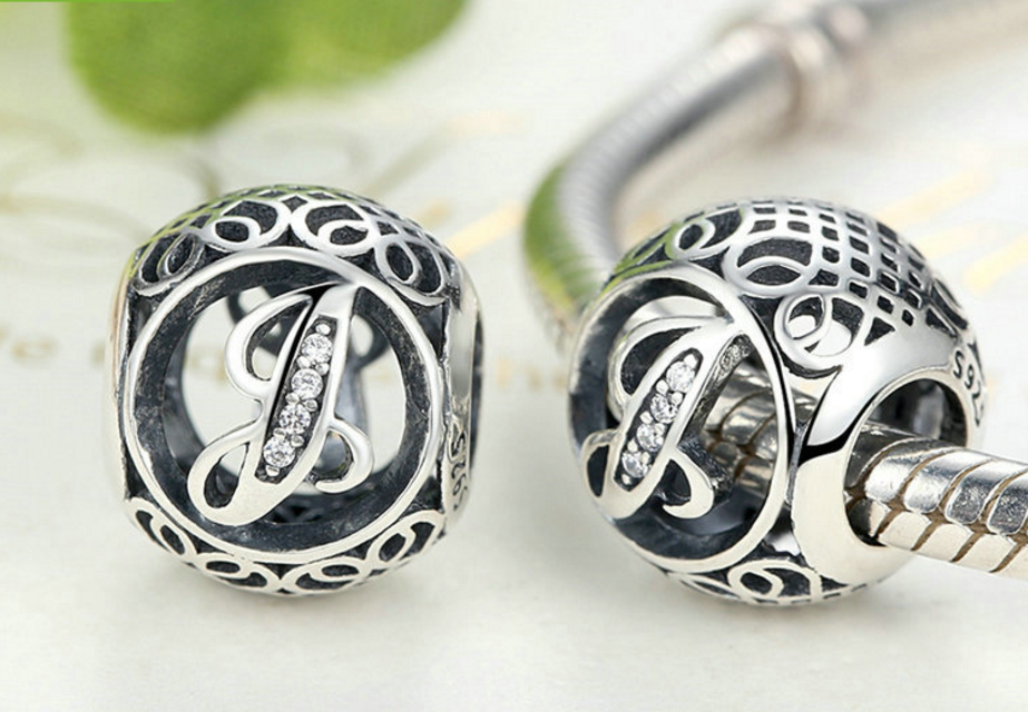 Sterling 925 silver ALPHABET A-Z letter charm bead pendant fits European bracelet Xaxe.com