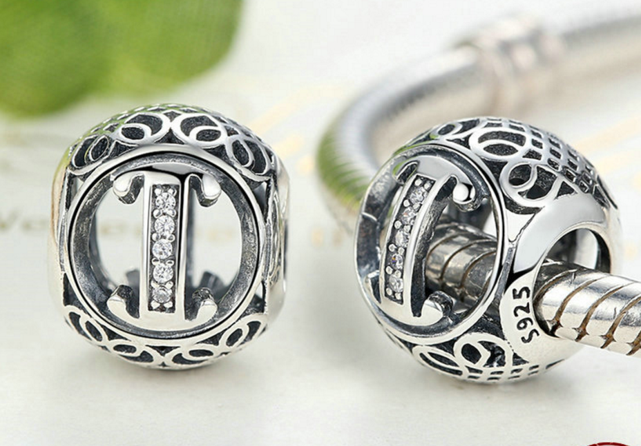 Sterling 925 silver ALPHABET A-Z letter charm bead pendant fits European bracelet Xaxe.com