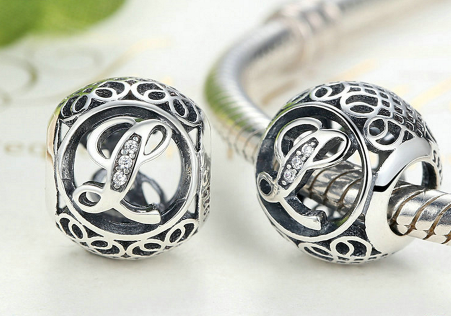 Sterling 925 silver ALPHABET A-Z letter charm bead pendant fits European bracelet Xaxe.com