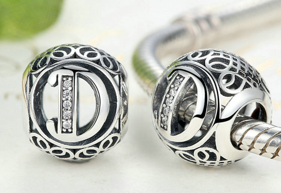 Sterling 925 silver ALPHABET A-Z letter charm bead pendant fits European bracelet Xaxe.com