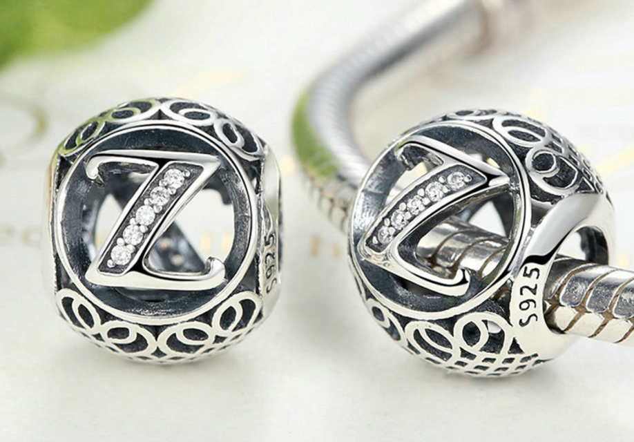 Sterling 925 silver ALPHABET A-Z letter charm bead pendant fits European bracelet Xaxe.com