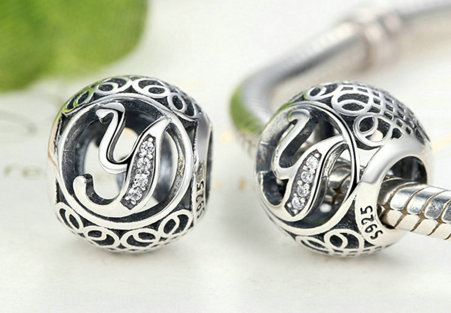 Sterling 925 silver ALPHABET A-Z letter charm bead pendant fits European bracelet Xaxe.com