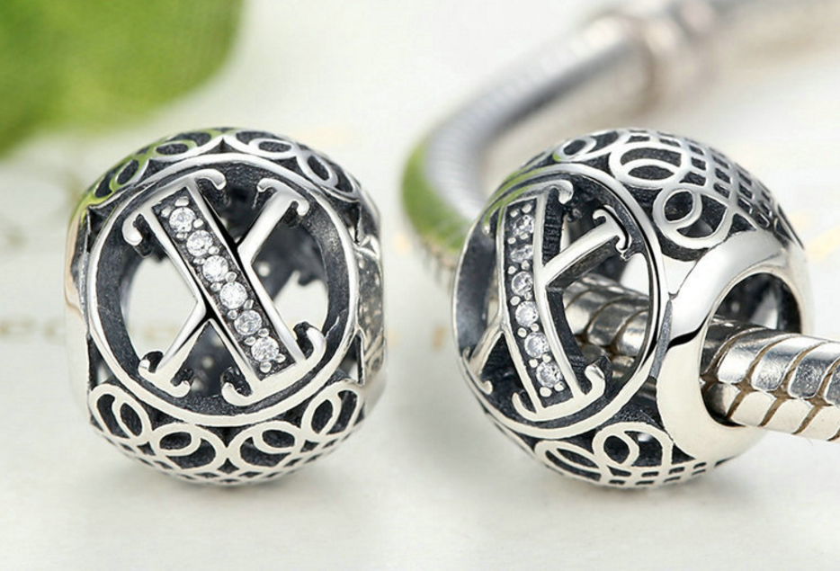 Sterling 925 silver ALPHABET A-Z letter charm bead pendant fits European bracelet Xaxe.com