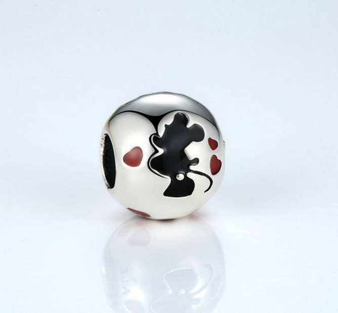 Sterling 925 silver Mickey love bead pendant fits Pandora charm and European bracelet Xaxe.com