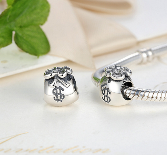 Sterling 925 silver cash symbol beads fits Pandora charm and European bracelet Xaxe.com
