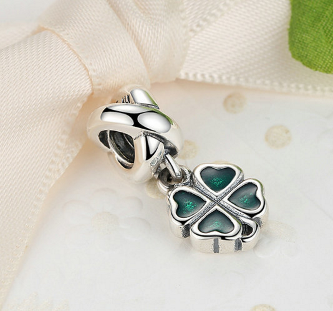 Sterling 925 silver charm Celtic green leaf bead pendant fits European charm bracelet Xaxe.com